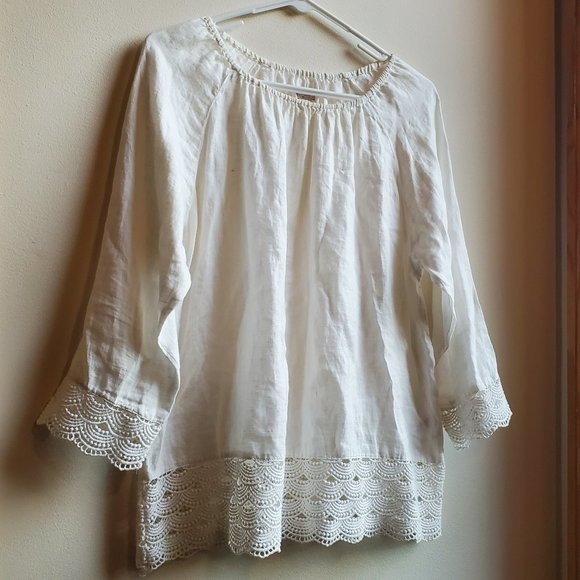 J. Crew Tops - J. Crew Eye-Lit Lace Ivory 100% Linen Tunic Size Small